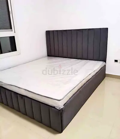 Grey Upholstered king Bed with Headboard and Mattress