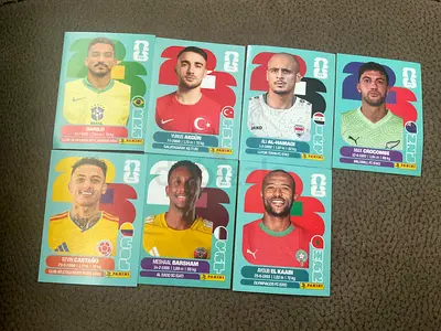 Set of 7 Panini World Cup Player Sticker Cards - Mixed Players