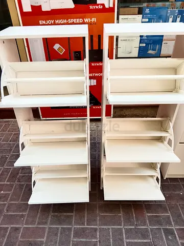 Pair of White Adjustable Display Shelves / Retail Racks