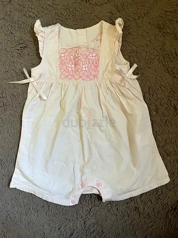 Pink Cotton Baby Romper with Smocked Front - Size Newborn-6 months