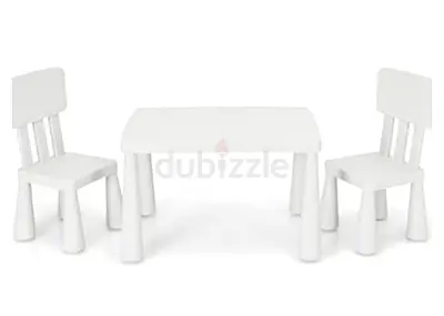 White Kids Table with 2 Matching Chairs - Good Condition