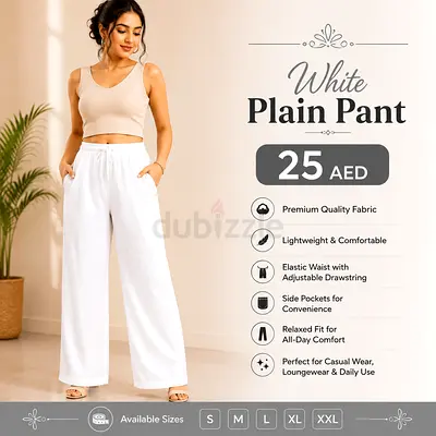 White Plain Wide-Leg Pants