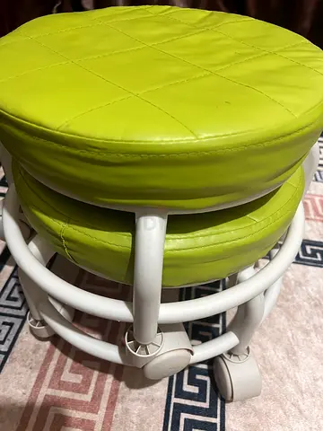 Set of 2 Round Green Rolling Stools with Cushioned Seats