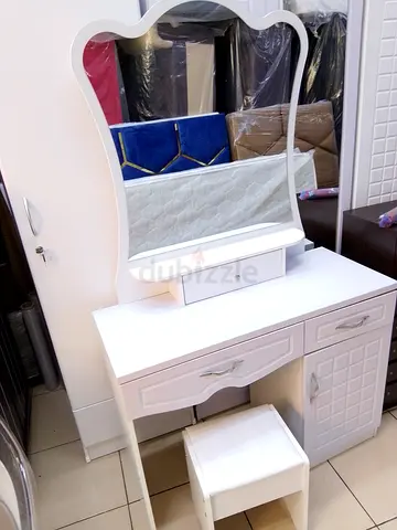 White Dressing Table with Mirror and Stool - Good Condition