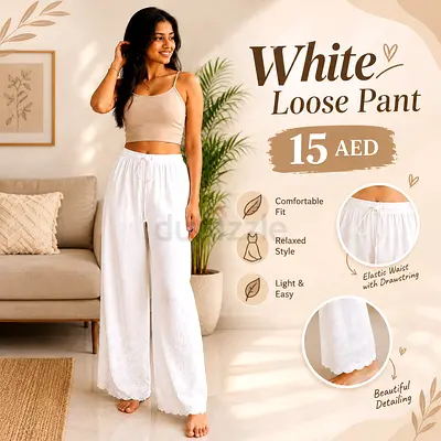 White Loose Drawstring Waist Linen-Style Pants