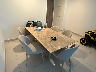 6-Seater Marble Top Dining Table with Upholstered Chairs