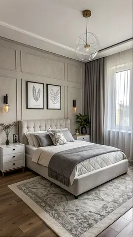 Light grey upholstere bed with headboard