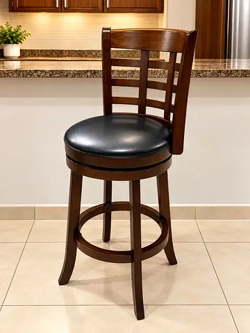 Wooden Swivel Bar Stool with Padded Seat - Dark Brown
