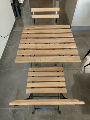 Wooden Slatted Folding Bistro Table and Chairs - Compact Set