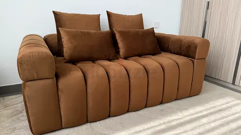 Nader Chilchweg Suede Sofa – Camel Brown – Pickup Only