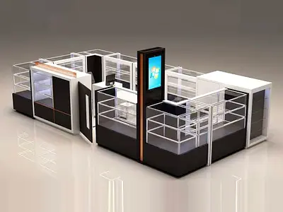 Modular Retail Kiosk with Glass Display Counters