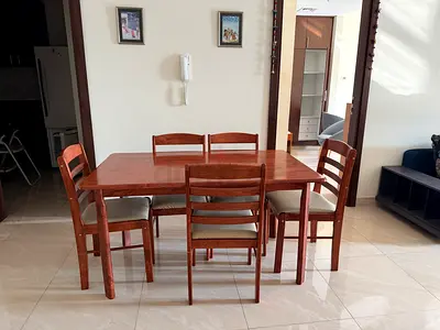 Solid Wood Dining Table with 4 Chairs - Good Condition