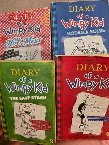 Set of 4 Diary of a Wimpy Kid books (Rodrick Rules, The Last Straw, The Third Wheel, Hard Luck)