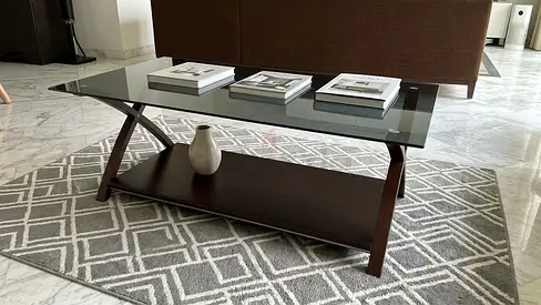 Glass Top Table with Wooden Base
