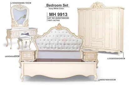 Ivory White Classic 5-Piece Bedroom Set with Wardrobe (MH 9913)