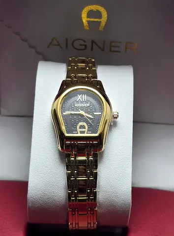 Aigner Gold-Tone Ladies Wristwatch - Elegant Horsehoe Logo Dial