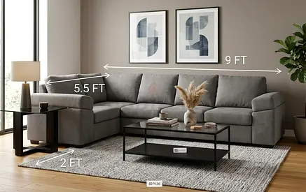 Gray L-shaped Corner Sectional Sofa - 9ft x 5.5ft