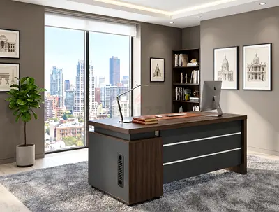 Executive Office Table – Walnut & Grey Office Desk For Manager