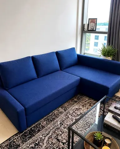 Blue L-shaped Fabric Sofa bed Good Condition, with Chaise storage  IKEA