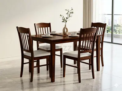 Solid Wood 4-Seater Dining Table with Chairs - Dark Brown