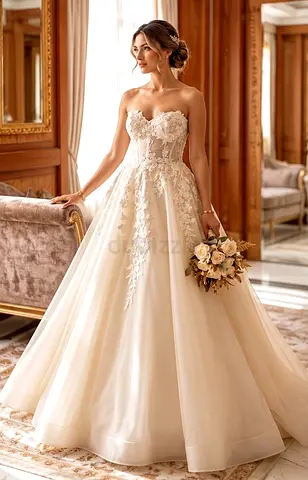 Elegant Ivory Lace Wedding Dress – Size 38–40