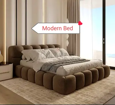 Premium Quality King Size Luxury Fabric Bed With Spring Mattress