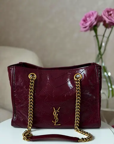 Burgundy YSL Patent Leather Chain Shoulder Bag - Good Used Condition