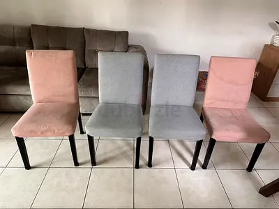 Set of 4 Upholstered Dining Chairs - Pink/Grey, Good Condition