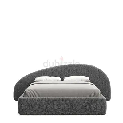 Modern Grey Upholstered Bed with Curved Headboard - King Size