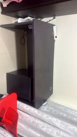 Dark wood study desk with storage cabinet - good condition