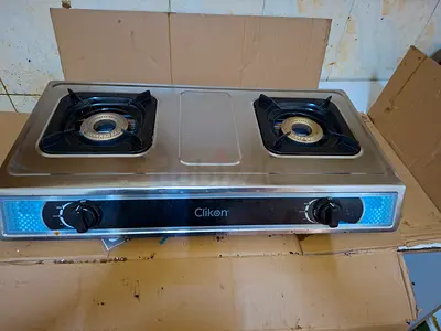 Clikon 2-Burner Gas Stove - Stainless Steel, Used with full set pipe + Regulator
