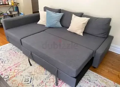 Grey L-shaped Sofa Bed with Storage Good Condition