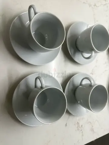 Set of 4 White Coffee Cups & Saucers – 8 Pieces