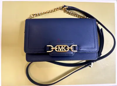 Michael Kors-Heather extra-small leather crossbody bag-navy leather with gold chain strap