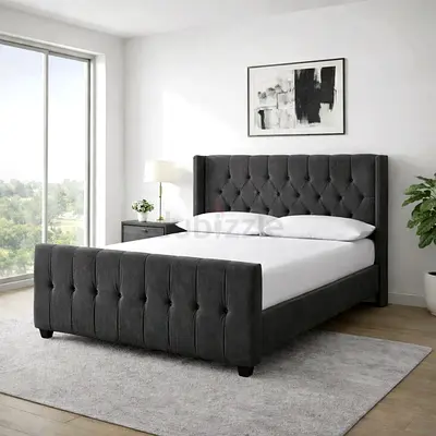 Modern Design Luxury King Size Fabric Bed with Spring Mattress