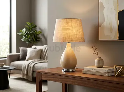 Neutral Ceramic Table Lamp with Fabric Shade - 55 cm