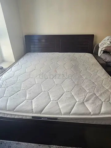 Wooden bed frame with double mattress - good sturdy frame