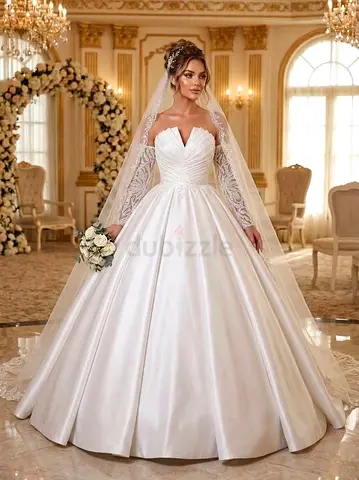 Luxury White Satin Turkish Wedding Dress – Excellent Condition | Size 38–40