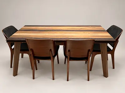 Solid Wood Dining Table with 6 Mid-Century Modern Chairs