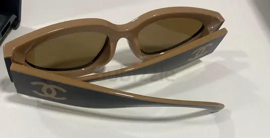 Beige & black designer-style sunglasses with CC logo – gently used