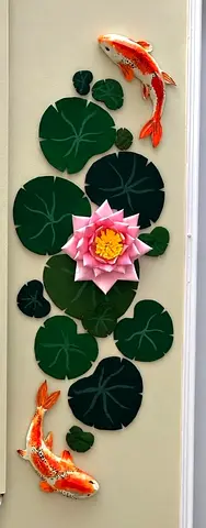 Handmade 3D Floral & Koi Wall Decor Panel — No drilling required!