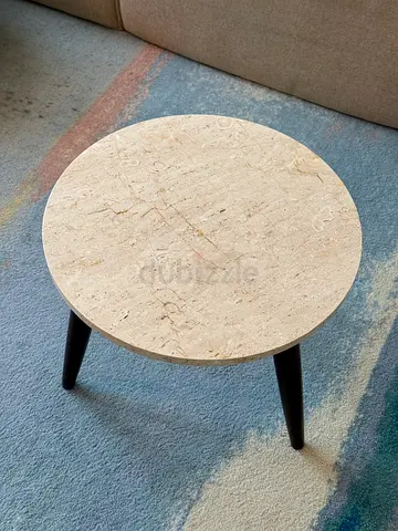 Zara Home Travertine Marble Side Table with Wood Legs