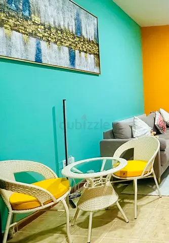 White with Yellow rattan bistro balcony set cushions - 2 chairs+  glass table