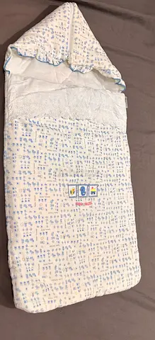 Two pieces Soft padded baby Nest sleeping bag / swaddle with hood - light blue pattern