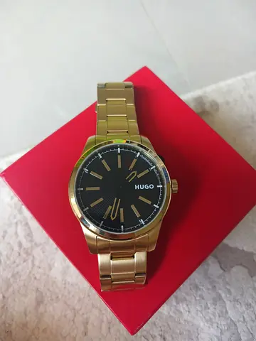 Gold-tone Hugo Boss Men's Wristwatch with Black Dial