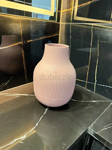 Matte Pink Decorative Vase - Modern Ribbed Ceramic Style