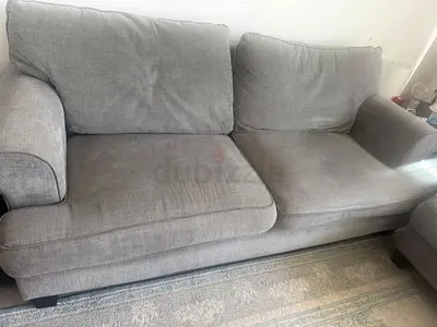 amazing Gray 3+2 home center sofa set with Fabric Ottoman / Footstool in Good Condition with storage