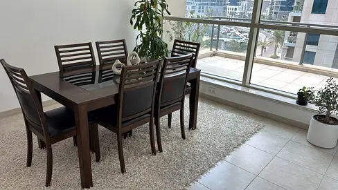 Solid Wood Dining table with 6 leather chairs