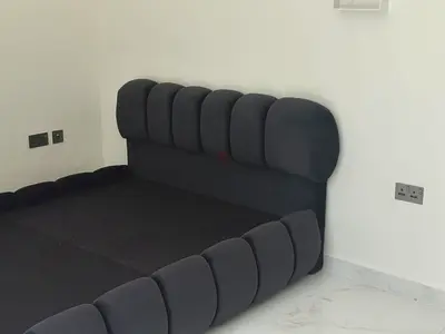 Dark Grey Upholstered King Bed Frame with Padded Headboard