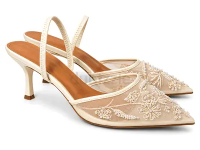 Cream Beaded Slingback Heels, Size 40 - Elegant Occasion Shoes